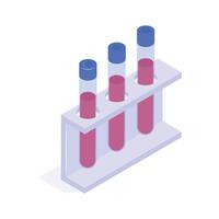 Rack holding test tubes with red liquid for lab use vector