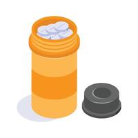 Bottle with assorted pills inside, ready to use icon vector
