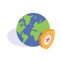 Illustration of the globe with a health shield, representing global health vector