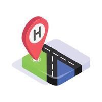 Location marker pointing to a hospital for navigation purposes vector