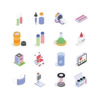 This modern icon set features a variety of essential healthcare elements in a clean and engaging isometric style vector