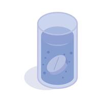 Pill dissolving in water, representing an effervescent tablet vector