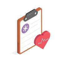 Clipboard with health chart and heart isometric icon vector