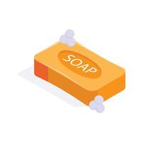 Isometric icon of soap bar, hygiene and cleaning vector
