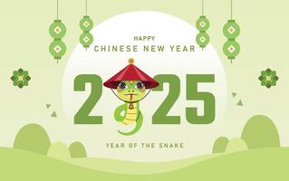 Happy Chinese New Year 2025 the snake zodiac sign with minimal trendy design elements, traditional Chinese designs with snake. Lunar new year 2025 concept, geometric modern design vector