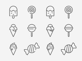 Dessert icon set. Basic flat design sweets. Ice cream cone, ice cream stick, soft cream, candy, toffee, toffy sign symbol. vector