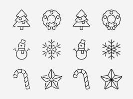 Christmas icon set. Basic flat design x'mas. Christmas tree, snowman, candy cane, mistletoe, snowflake, star sign symbol. vector