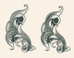 Set engraving ornament with two style line art vector