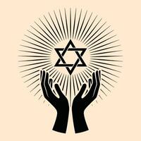 Raised Hands and Star of David with Radiating Light Icon vector