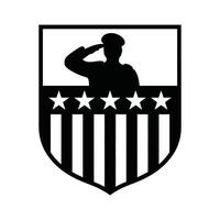 Shield Emblem with Saluting Figure and Stars vector