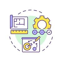 Forward engineering multi color concept icon. Systematic engineering process. Project workflow. Blueprint and gear. Round shape line illustration. Abstract idea. Graphic design. Easy to use in article vector