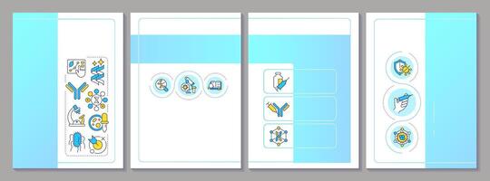 Antibody development blue gradient brochure template. Leaflet design with linear icons. Editable 4 layouts for presentation, annual reports vector