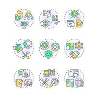 Reengineering multi color concept icons. Reverse engineering. Product disassembly, repurposing. Model creation process. Icon pack. Round shape illustrations. Abstract idea vector