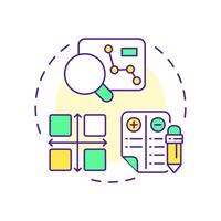 Evaluate product multi color concept icon. Reverse engineering process. Assessment and analysis. Round shape line illustration. Abstract idea. Graphic design. Easy to use in article vector