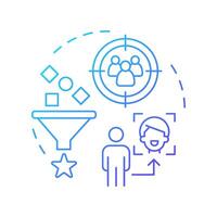User-based filtering blue gradient concept icon. Target audience, personalized content. Data management. Round shape line illustration. Abstract idea. Graphic design. Easy to use article, blog post vector