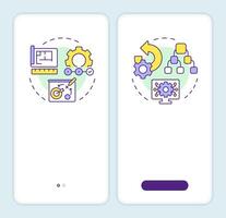 Forward vs reverse engineering onboarding mobile app screen. Walkthrough 2 steps editable graphic instructions with linear concepts. UI, UX, GUI template vector