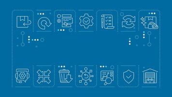 Reverse logistics blue word concept. Product return. Supply chain, warehouse management. Horizontal image. Headline text surrounded by editable outline icons vector