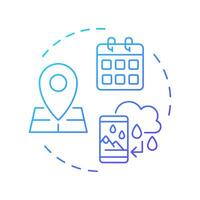 Context-aware recommendations blue gradient concept icon. Data collection, personalized. Algorithms, services. Round shape line illustration. Abstract idea. Graphic design. Easy to use article vector