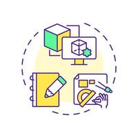 Model creating multi color concept icon. Reverse engineering process. 3d modeling. Computer-aided design. Round shape line illustration. Abstract idea. Graphic design. Easy to use in article vector