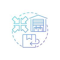 Centralized returns centers blue gradient concept icon. Reverse logistics strategy. Warehouse management. Round shape line illustration. Abstract idea. Graphic design. Easy to use in article vector