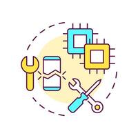 Electronic reverse engineering multi color concept icon. Electronic components and circuits. Technical repair. Round shape line illustration. Abstract idea. Graphic design. Easy to use in article vector