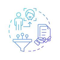 Content-based filtering blue gradient concept icon. Personalized advertising. Data control. Round shape line illustration. Abstract idea. Graphic design. Easy to use article, blog post vector