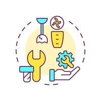 Mechanical reverse engineering multi color concept icon. Analyzing, replicating, understanding mechanical parts. Round shape line illustration. Abstract idea. Graphic design. Easy to use in article vector