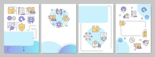 Reverse logistics blue circle brochure template. Leaflet design with linear icons. Editable 4 layouts for presentation, annual reports vector