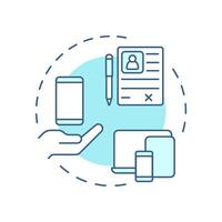 Device enrollment soft blue concept icon. Endpoint security, access control. Profile data. Round shape line illustration. Abstract idea. Graphic design. Easy to use in infographic, presentation vector