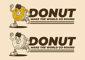 Donut, make the world go round. Retro mascot character of donut in running pose, in two different color in 2 colors vector