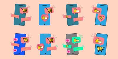 Online shopping wish list with phone design concept. vector