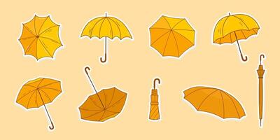 Simple yellow umbrella element set collection. vector