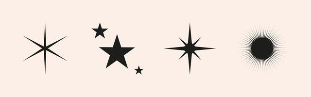 Set of blinking sparkle, star, sun shape. Abstract explosion, glow and blink effects for festive party design. Twinkle glitter and flash graphic elements. Isolated illustrations. vector