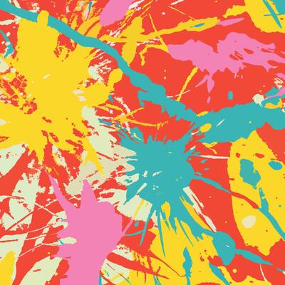Colorful paint splatter background with a red, yellow and blue background