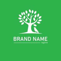 Simple minimalist line art tree and bird logo vector