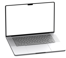 Mockup template for silver laptop. Isometric style view, and without background. Isolated png