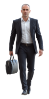 A man in a suit and tie walking with a briefcase png