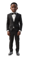 A black boy in a tuxedo standing with his hands on his hips png