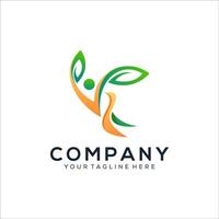 Abstract leaf with people logo design vector