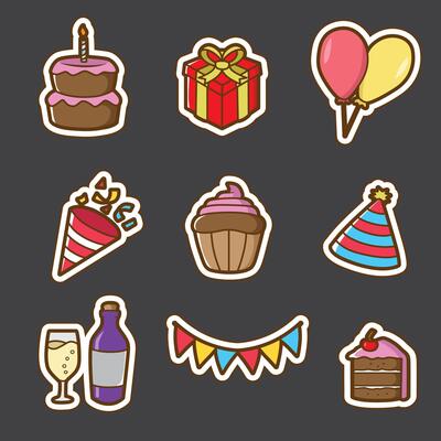 sets birthday party good for sticker, pin, pattern t shirt and design