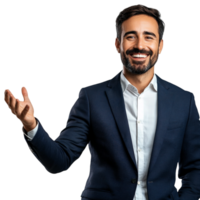 A man in a suit is gesturing with his hands png