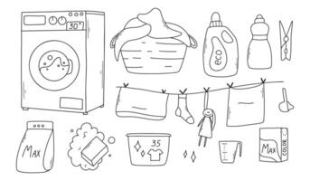 Set of laundry items in doodle style. Linear collection of laundry items. illustration. Isolated elements on a white background. vector