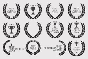 Black Laurel Set Wreath Award Design vector
