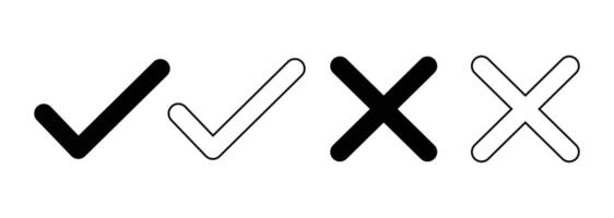Tick and Cross check mark icons set. Checkmark right symbol tick sign. Flat icon. vector