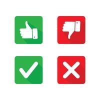 Thumb up and thumb down sign. Check mark and cross mark icon set. Like, dislike, tick, and x mark sign symbol. vector