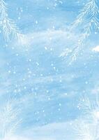 Christmas background with hand painted watercolour texture and fir tree branches vector