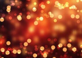 Christmas background with red and gold bokeh lights design vector