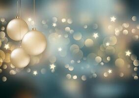 Elegant Christmas background with hanging baubles and bokeh lights vector