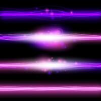 Neon laser Lines flashes and shines set isolated on black background. Abstract Blue and Purple Wavy Surface light effect for banners.Bright magical light effect sparkling glitter. illustration vector
