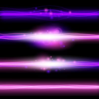 Neon laser Lines flashes and shines set isolated on black background. Abstract Blue and Purple Wavy Surface light effect for banners.Bright magical light effect sparkling glitter. illustration